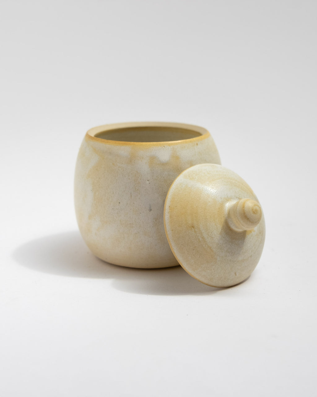 White ceramic jar with lid, handmade in Italy, wheel thrown