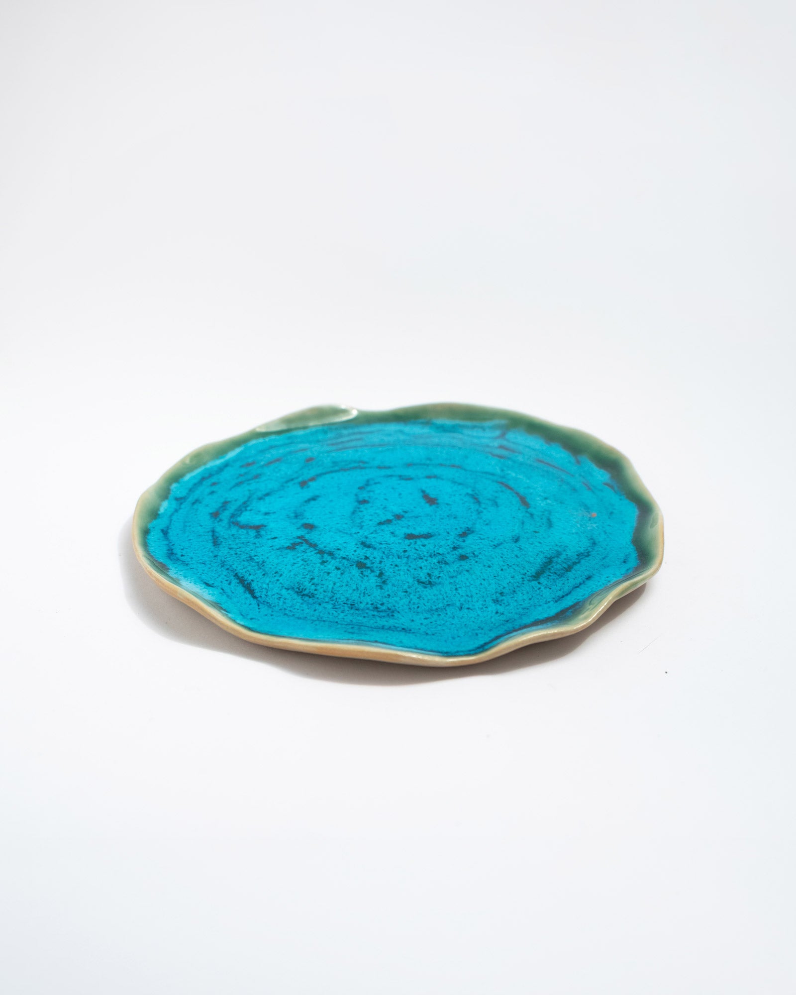Turquoise ceramic plate with green rim