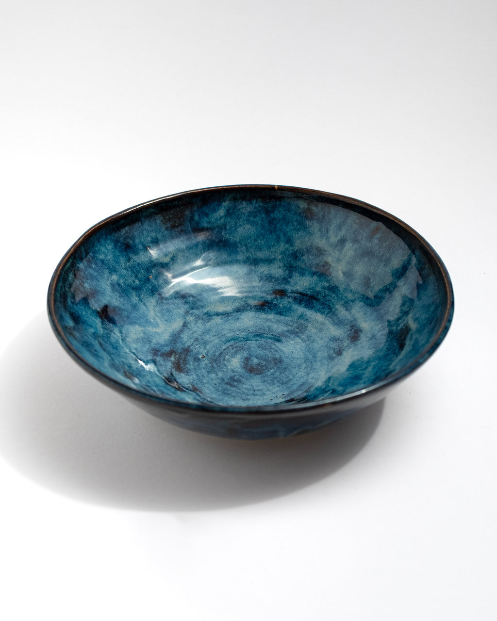 Blue marbled ceramic bowl centerpiece, handmade in Italy