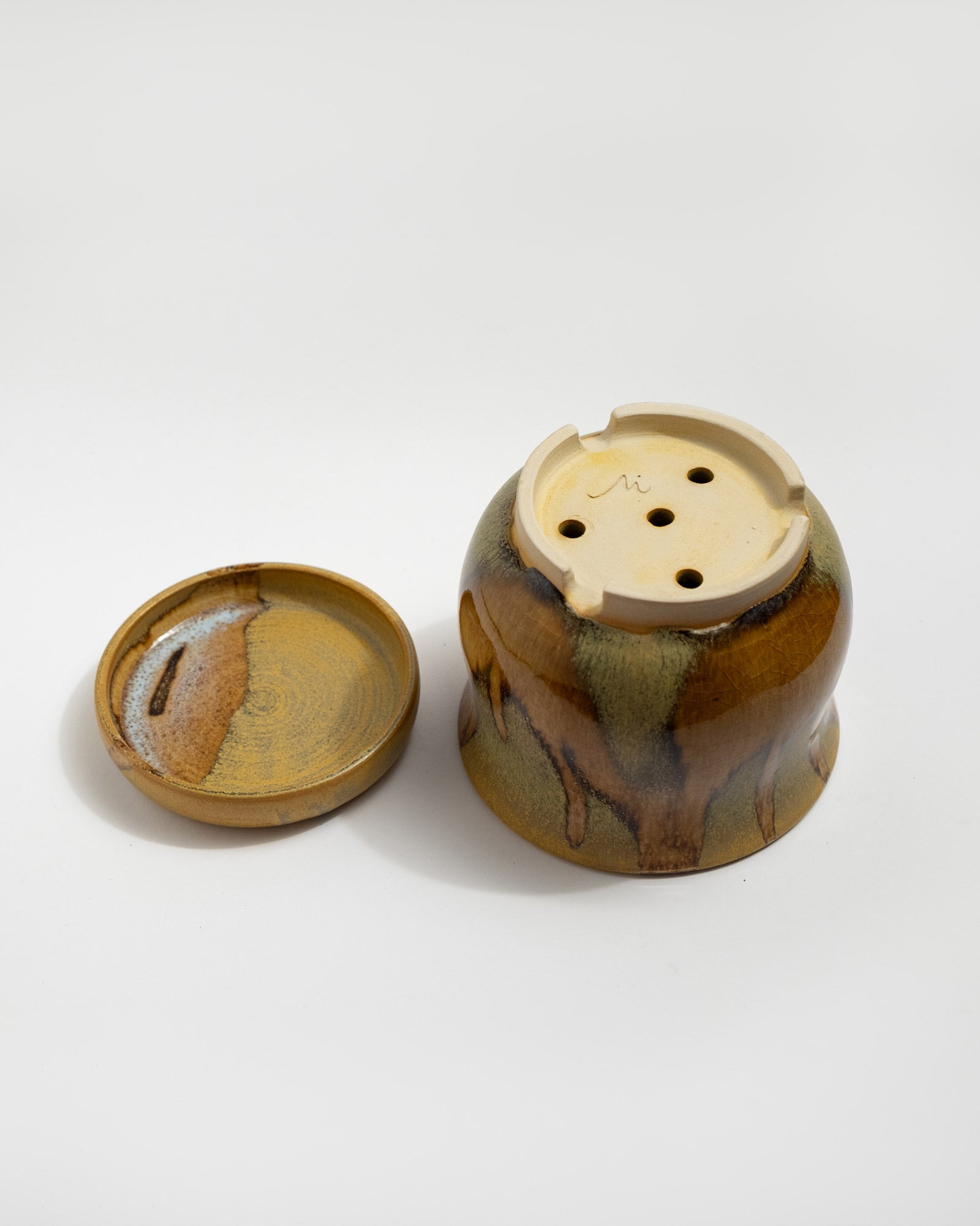 Gold beige ceramic planter, handmade in italy