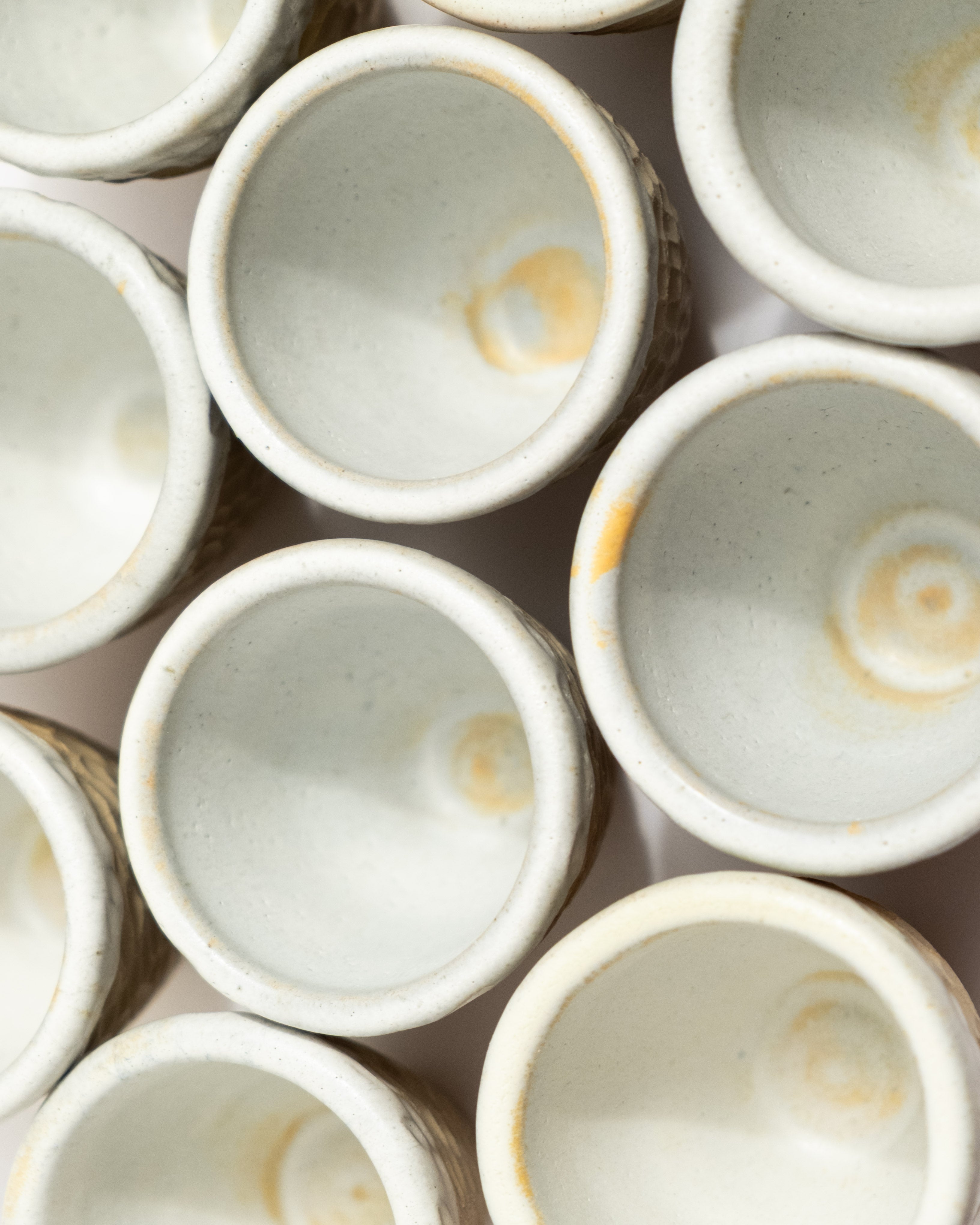 White coffee cups, top view, handmade in Italy