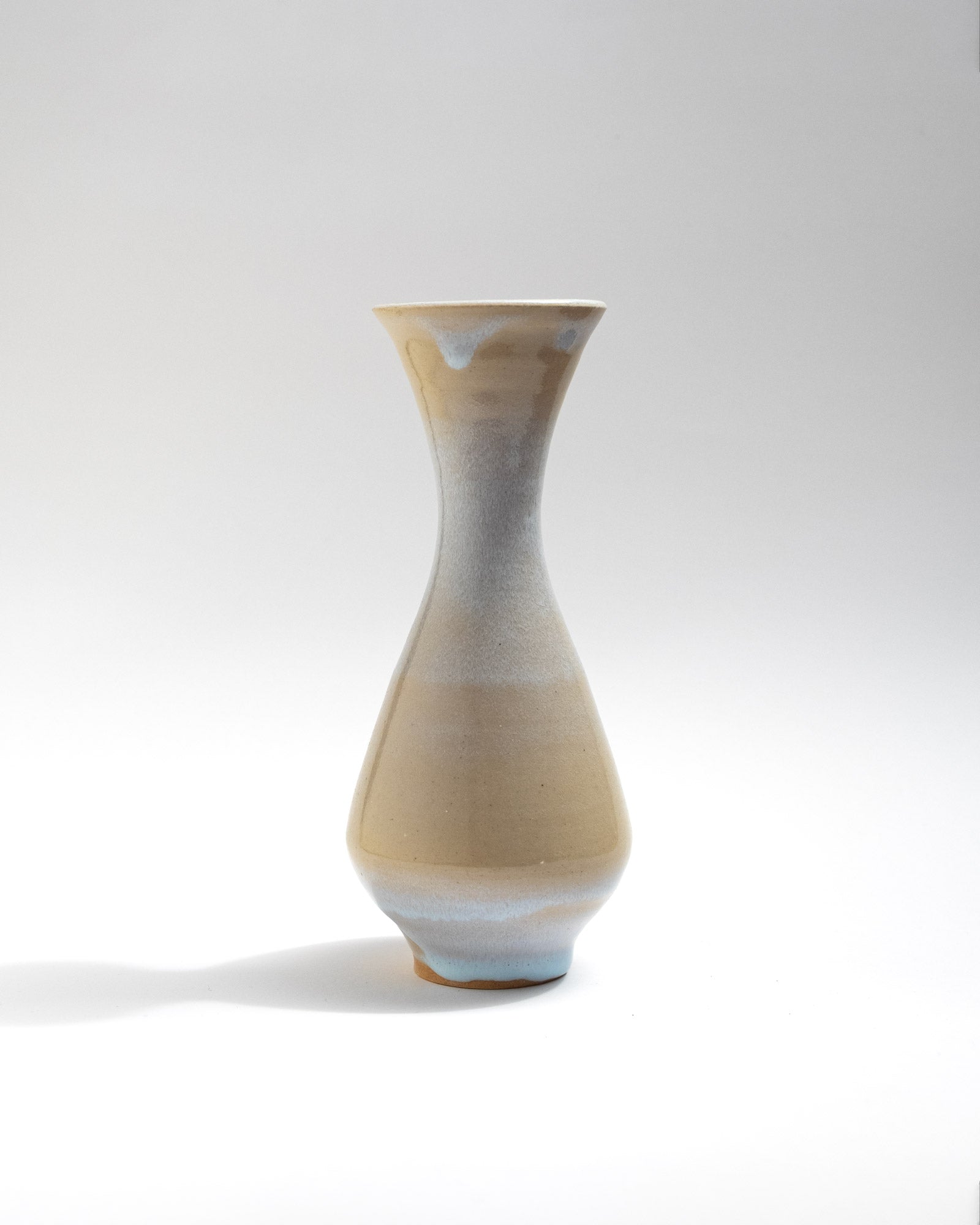 Handmade ceramic vase with pale sand and soft grey gradient glaze