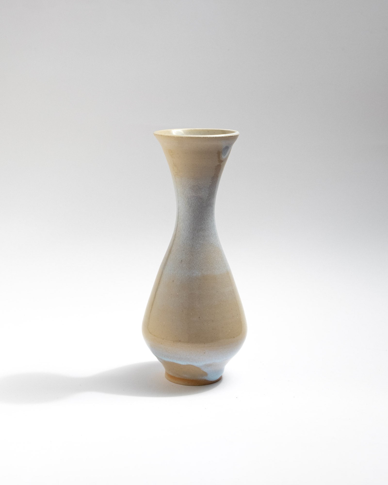 toneware vase with pale sand and soft grey gradient glaze, handmade in Italy