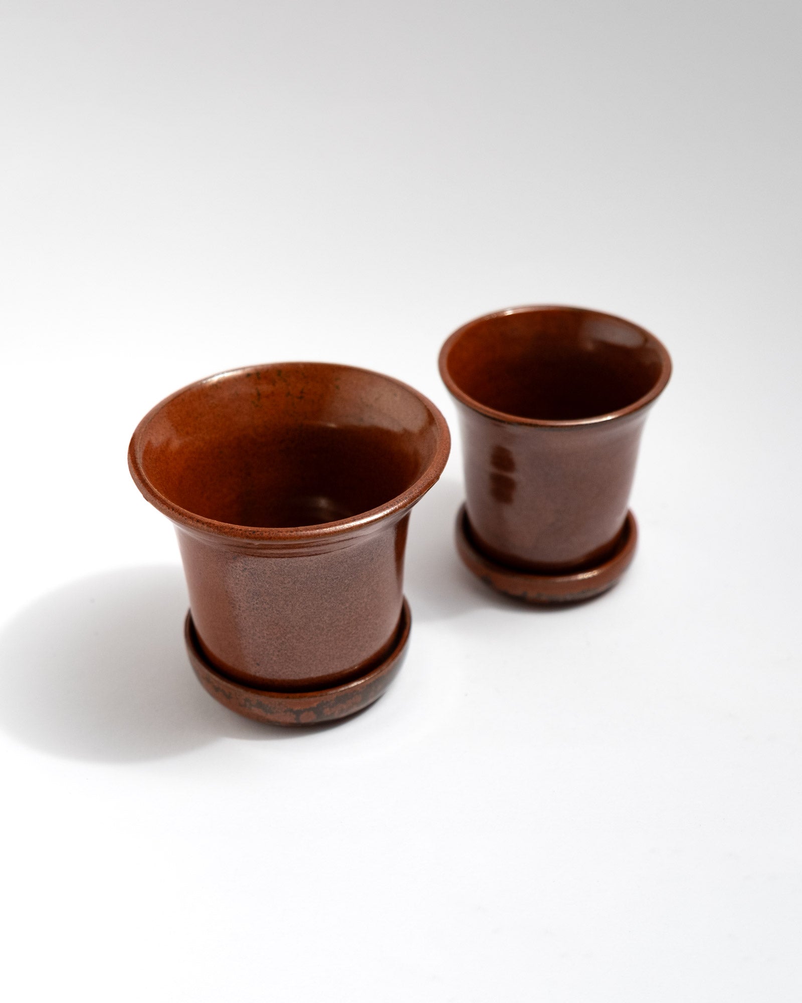 handmade brown stoneware planter with saucer