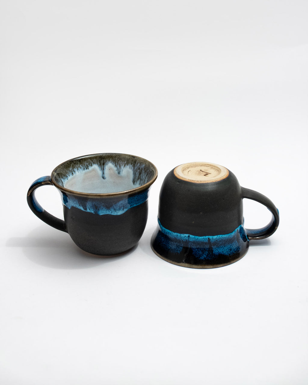 Blue Glaze on Black Clay, Large Coffee Cup