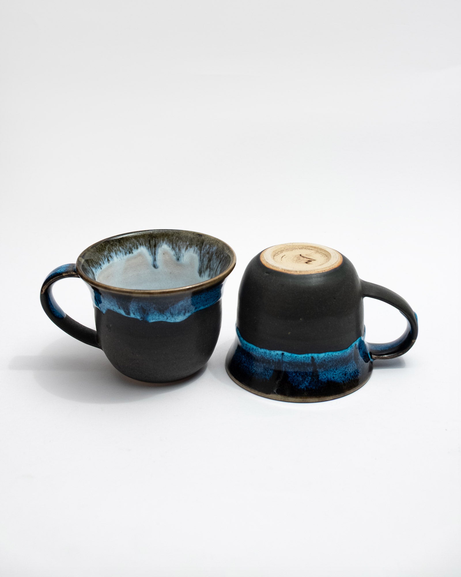 Blue Glaze on Black Clay, Large Coffee Cup